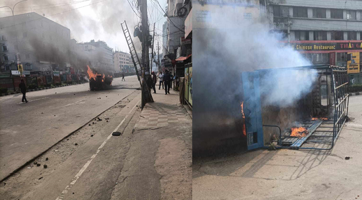 পোশাক শ্রমিকদের বিক্ষোভ, সেনাবাহিনী-পুলিশের গাড়িতে আগুন 